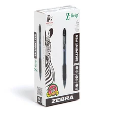 Zebra Z-Grip Retractable Ballpoint Pen, 1.0mm Medium Point, Black Ink, 12-Pack