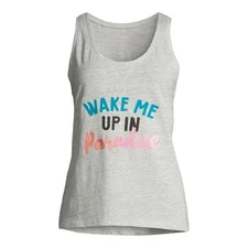 Sleep Shirt Tank Top Wake Me Up in Paradise Woman Sz L 12-14 Heather Gray NEW