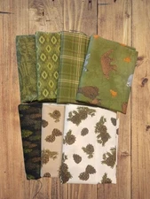 7 Half Yards -Assorted Pine Grove Wildlife Green Cotton Half Yard Bundle