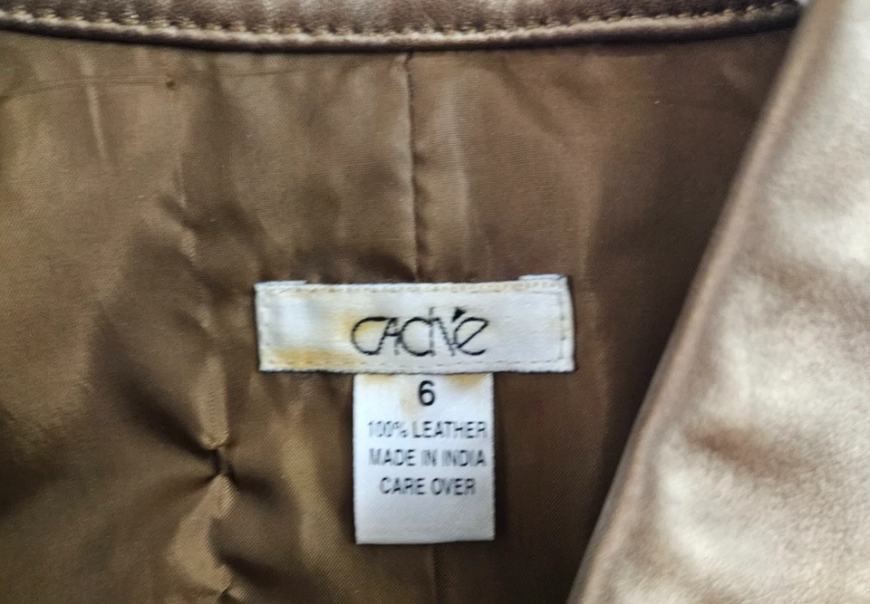 Chaqueta de cuero metálico genuino dorado bronce Caché vintage años 90, S 6 Foto 4 de 4