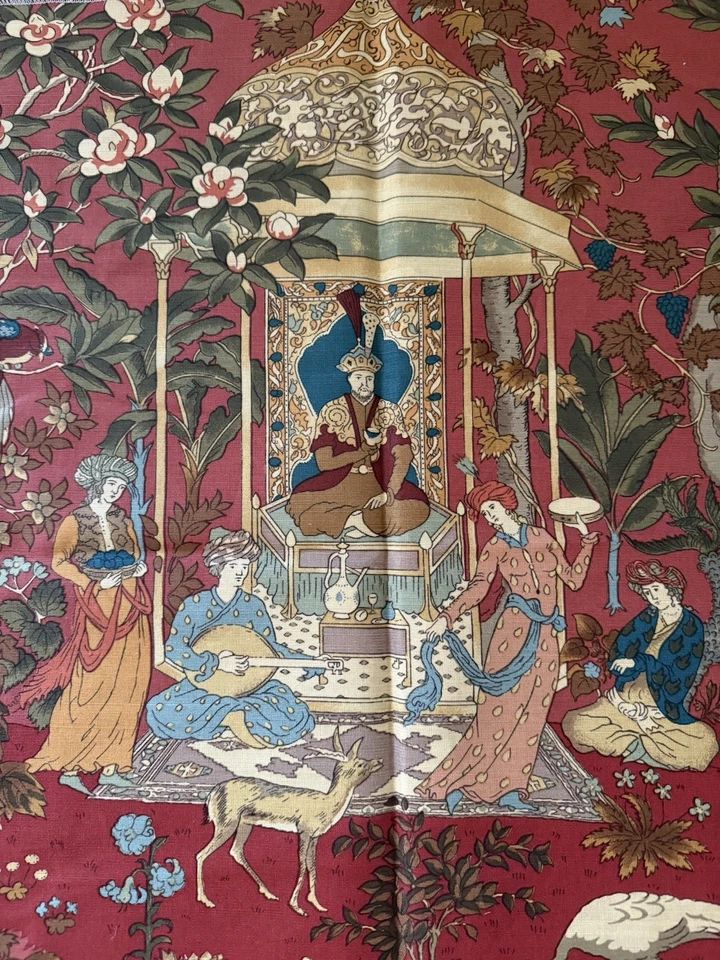 Cowtan & Tout Botanical Vintage Rare Fabric 55” x 27” Sample Linen Taj Pahari - Image 2 of 4