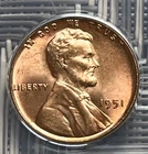 1951. Lincoln Wheat Cent, ANACS MS64 Red