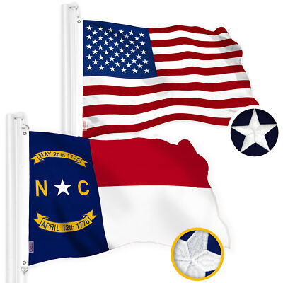 G128 Combo: American USA & North Carolina Flag 2x3 Ft Both Embroidered SPUN Poly