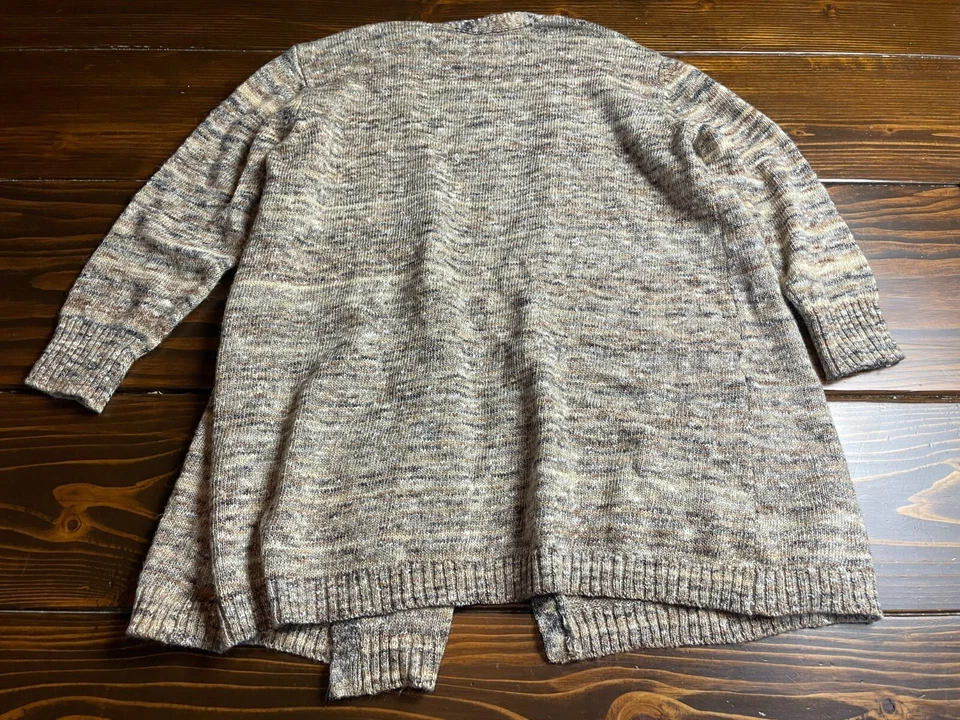 Sahalie 女式大码毛衣,棕褐色灰色,开放式开衫,3/4 袖 — 第 2/4 张图片