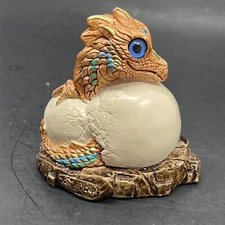 Vtg Windstone Baby Dragon Egg Hatching Pena 1984 Orange Green Blue w Rhinestone