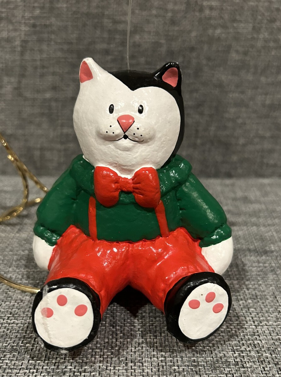 Vintage Dept 56 Black and White Christmas Kitty Cat Figure Tree