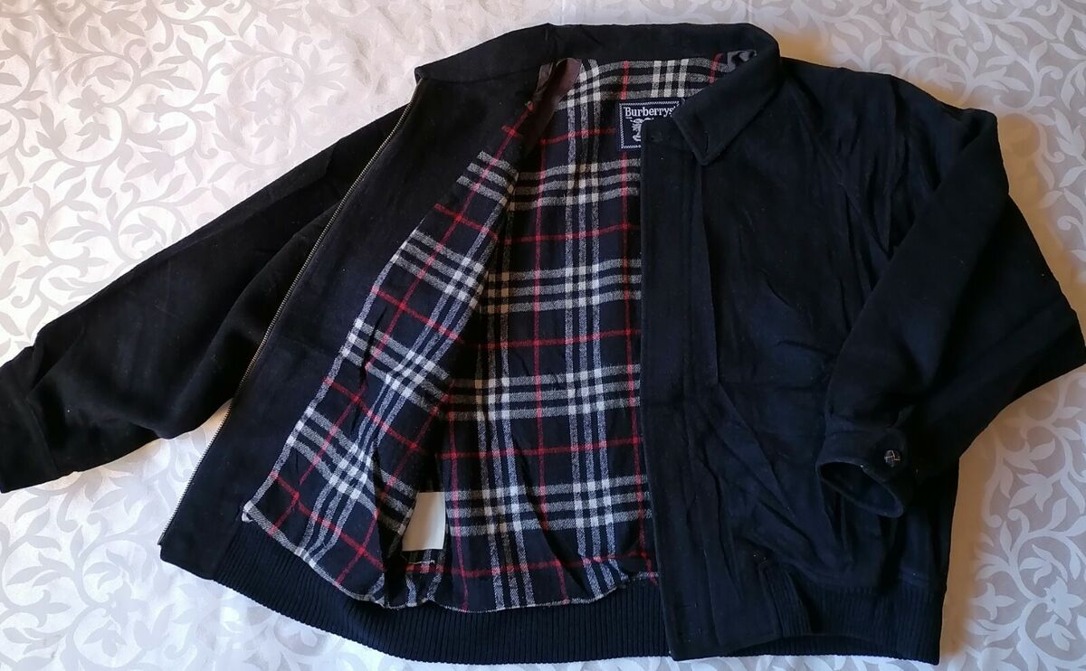 BURBERRY'S VINTAGE HARRINGTON MEN'S JACKET BOMBER WOOL NAVY BURBERRY'S VINTAGE HARRINGTON MEN'S JACKET BOMBER WOOL NAVY