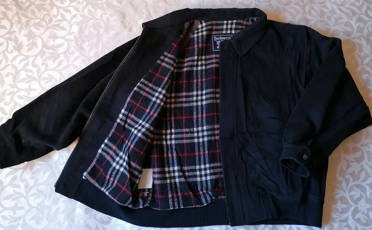 BURBERRY'S VINTAGE HARRINGTON MEN'S JACKET BOMBER WOOL NAVY BLUE 39 1/2 INCH