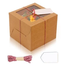 20Pcs Mini Cake Boxes with Window 6x6x5 Inches Brown Bakery Boxes Small 4 Cup...
