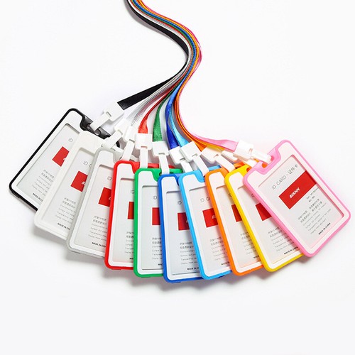 Transparent Plastic Id Card Holder Lanyard Badge Work Neck Strap Card Cover Case - Picture 1 of 22