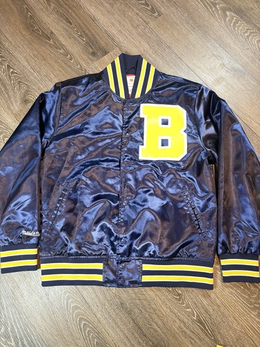 Mitchell & Ness X Bel-Air Satin Varsity Jacket Mens Size Large Blue/Yellow - Picture 3 of 8