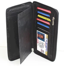 Genuine Leather Checkbook Cover Clutch Zip Wallet Card Organizer USA Seller
