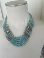 Turquoise Color  Necklace 5 Strands  with Tiger Eye Accents