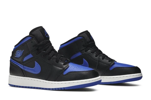 Nike Air Jordan 1 Mid GS Black Hyper Royal Retro Sneakers 554725-068