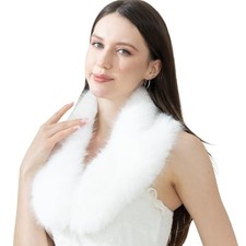Womens Faux Fur Scarf Collar Neck Warmer Stole Shawl Lady Evening Scarf White