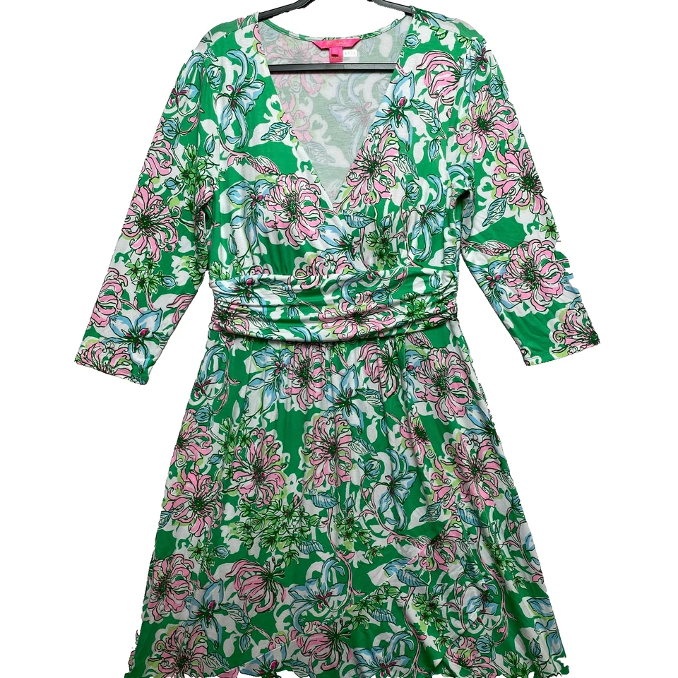 Lilly Pulitzer Maxi Dress Womens L Green Pink Moana Floral Tropical High Low - Image 2 of 4