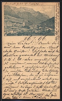 Lithographie Schellenberg, Teilansicht mit Kirche 1896 
