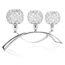 3 Arms Crystal Candle Holders, Silver Candlesticks Holders Centerpieces for D...