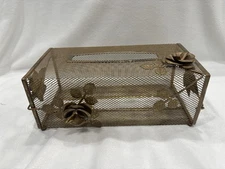 Vintage Hollywood Regency Gold Metal Tissue Box cover With Flowers