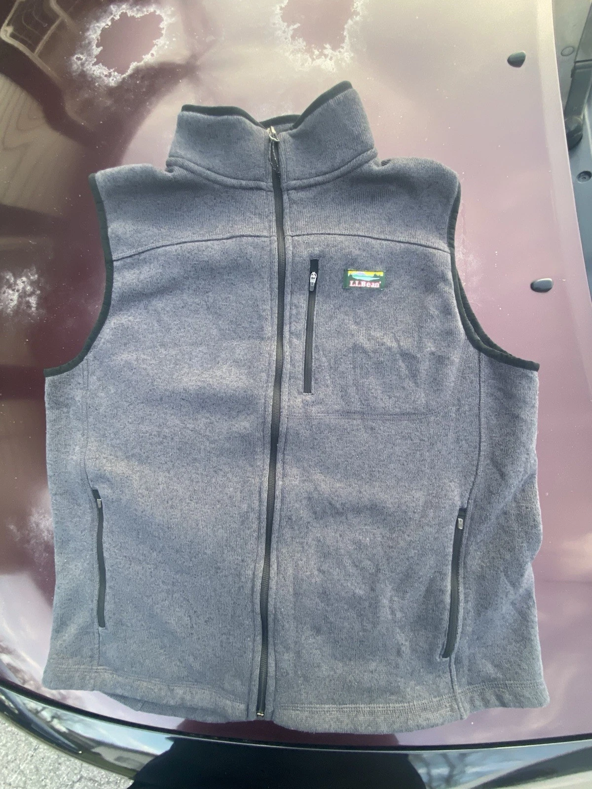 L.L. Bean Men's Large Gray Fleece Vest Full Zip, Sleeveless, Pockets