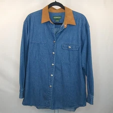 VTG Bushwacker Shirt Mens Large Denim Shacket Western 90s Suede Cowboy Workwear
