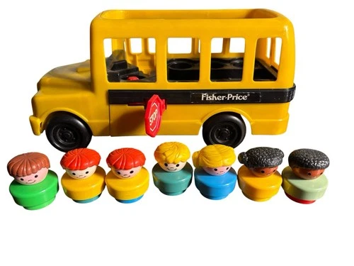Vintage 1991 Fisher-Price Little People School Bus #2372 Chunky Figures Lot