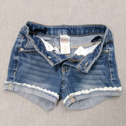 Shorts Wonder Nation Girls Size 7 Blue 5 Pocket Embroidered Lace Trim Adjustable - Picture 3 of 6