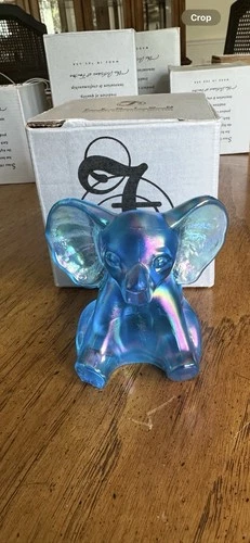 Fenton Art Glass Celeste Blue Satin Elephant Figurine – Iridescent – With Box
