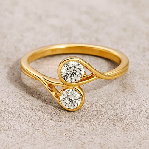 Yellow Gold Toi Et Moi Ring 14k Diamond Oval 1.00 Ct Lab Grown Diamond - Picture 2 of 10