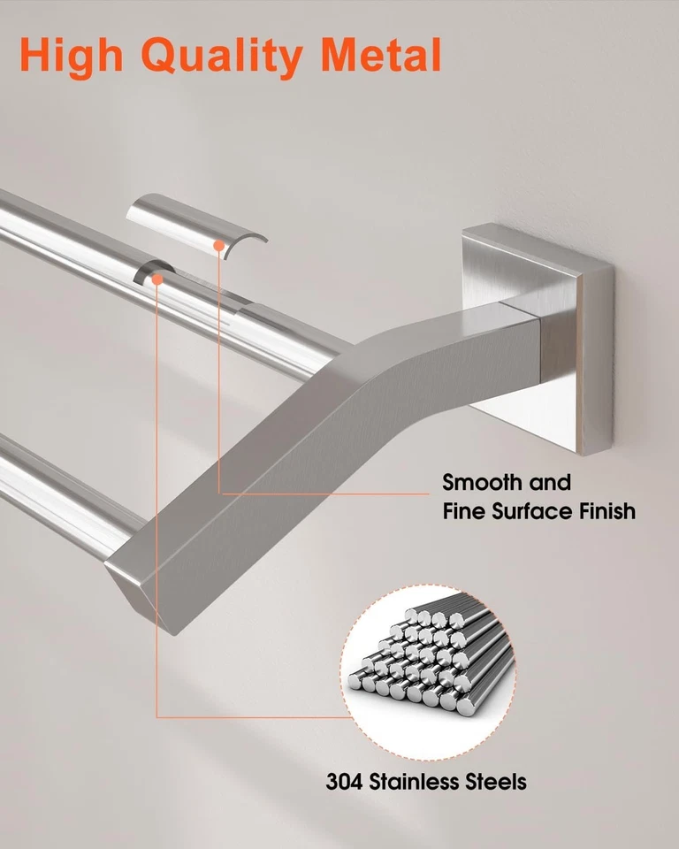 Toalleras dobles para baño soporte de pared SUS304 acero inoxidable Foto 2 de 4