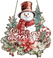 Wood Door Sign, Let It Snow, Winter Decorative Signage, 13 X 11.8 X 0.2 Inches