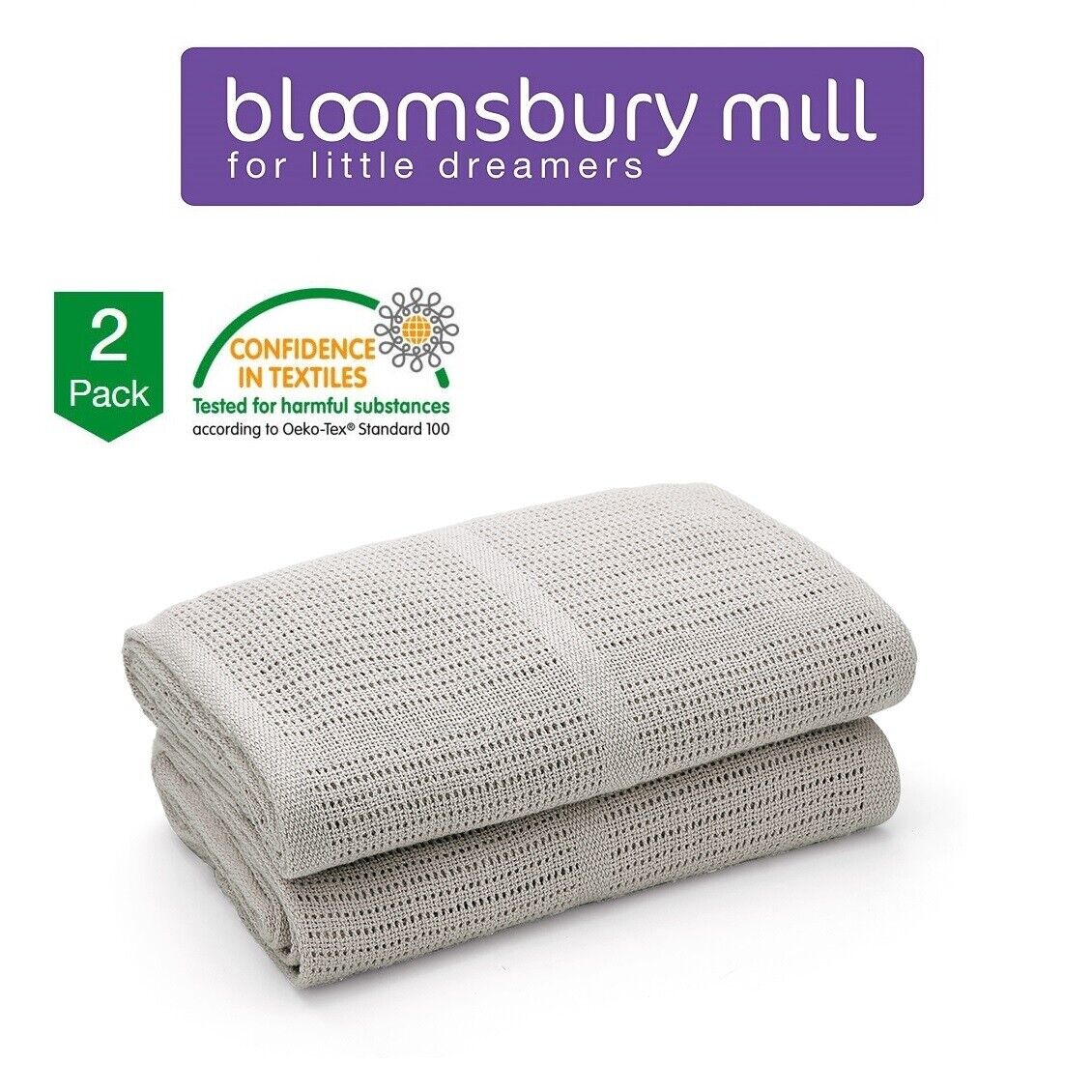 Soft newborn 100% Organic Cotton Cellular Baby Blanket Breathable - Grey 2 Pack 