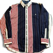 Vintage Chaps Ralph Lauren vertical striped preppy casual button shirt large