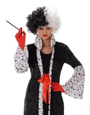 3pc Cruella de Vil Madame Evil 101 Dalmatian Wig Halloween Costume Child L 7-8