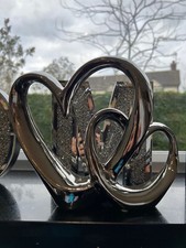 Interlocking Double Chrome Heart Sculpture - Silver Home Decor Wedding Valentine