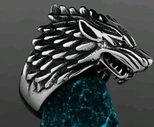 Ring Viking domineering wolf head ring for men fashion...Size 9