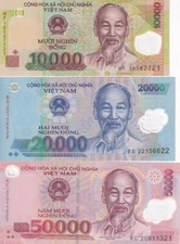 Vietnam Set 3 Pcs 10000 20000 50000 Dong Random Mixed P 119 120 121 polymer UNC