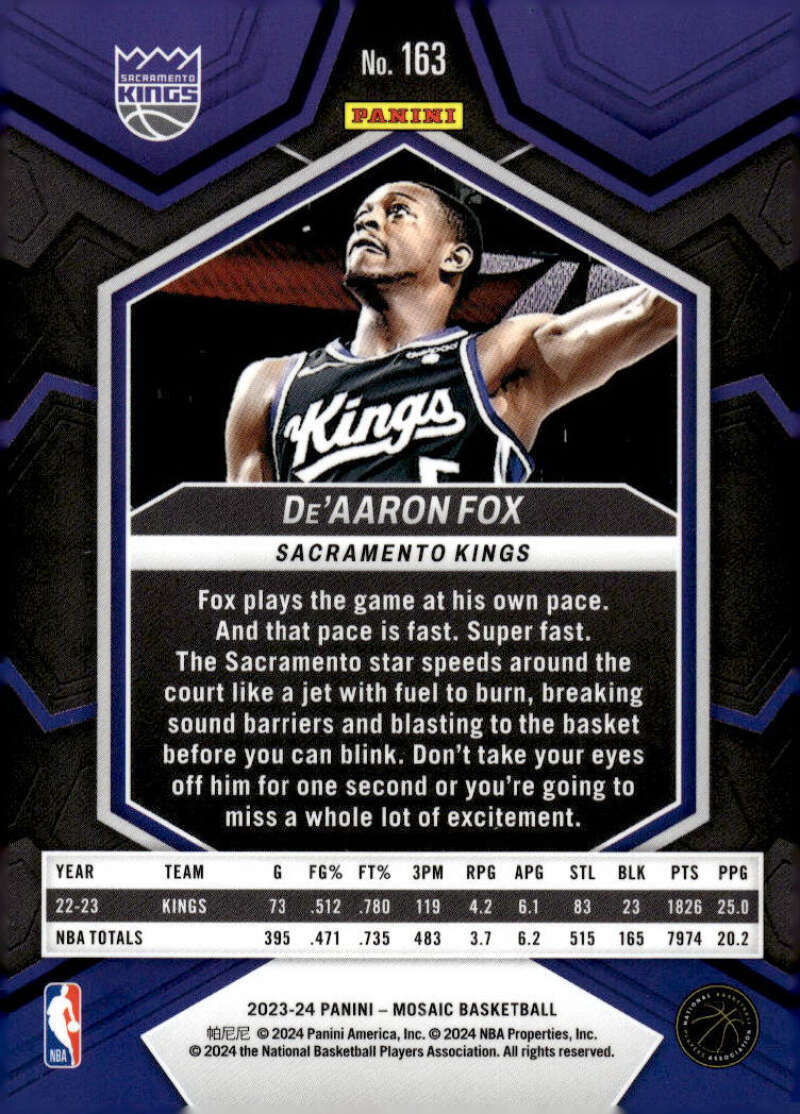 DE'AARON FOX 2023-24 Panini Mosaic Base #163 NBA Sac Kings