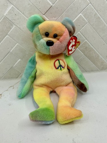 NEU TY Beanie Baby PEACE Tye Dyed Bear 1996 Vintage Multicolor Plüsch Tricolor