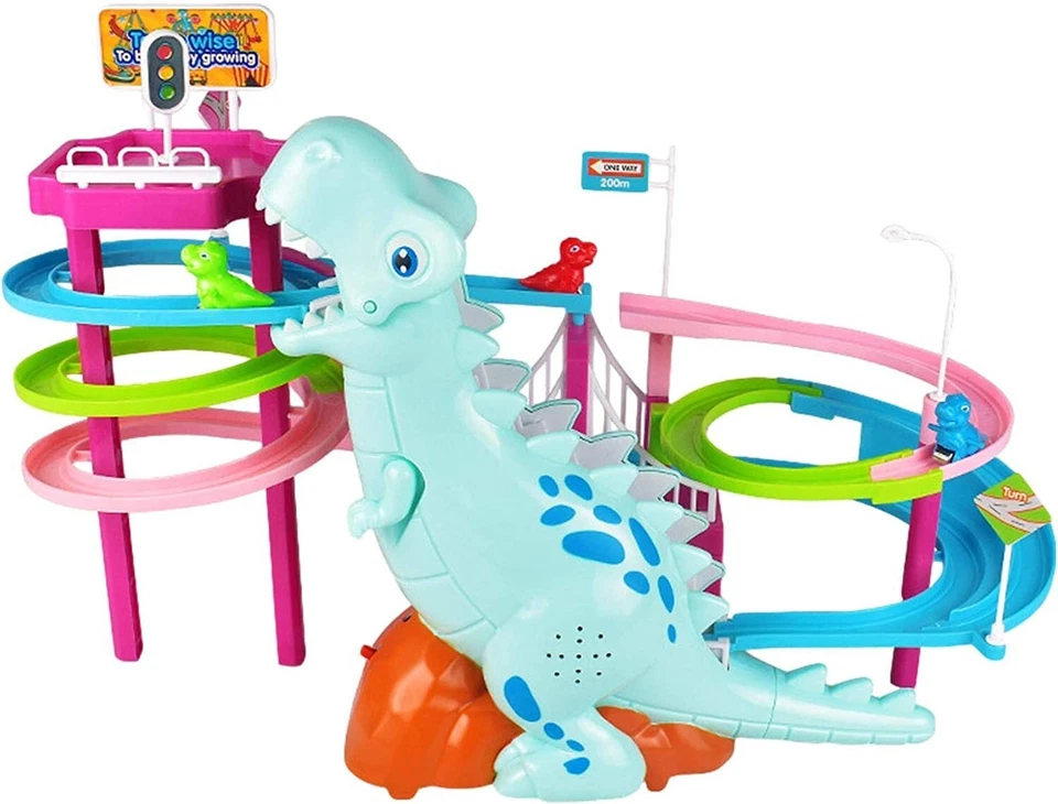 Dinosaur Roller Coaster Park Toy,Dinosaur Colorful Slide Race Track Cartoon Toy 