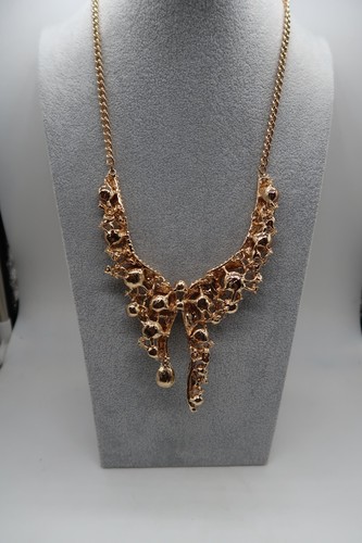 Vtg Statement Necklace Rhinestone Encrusted Asymmetrical Brutalist Gold Tone 15" - Picture 21 of 24