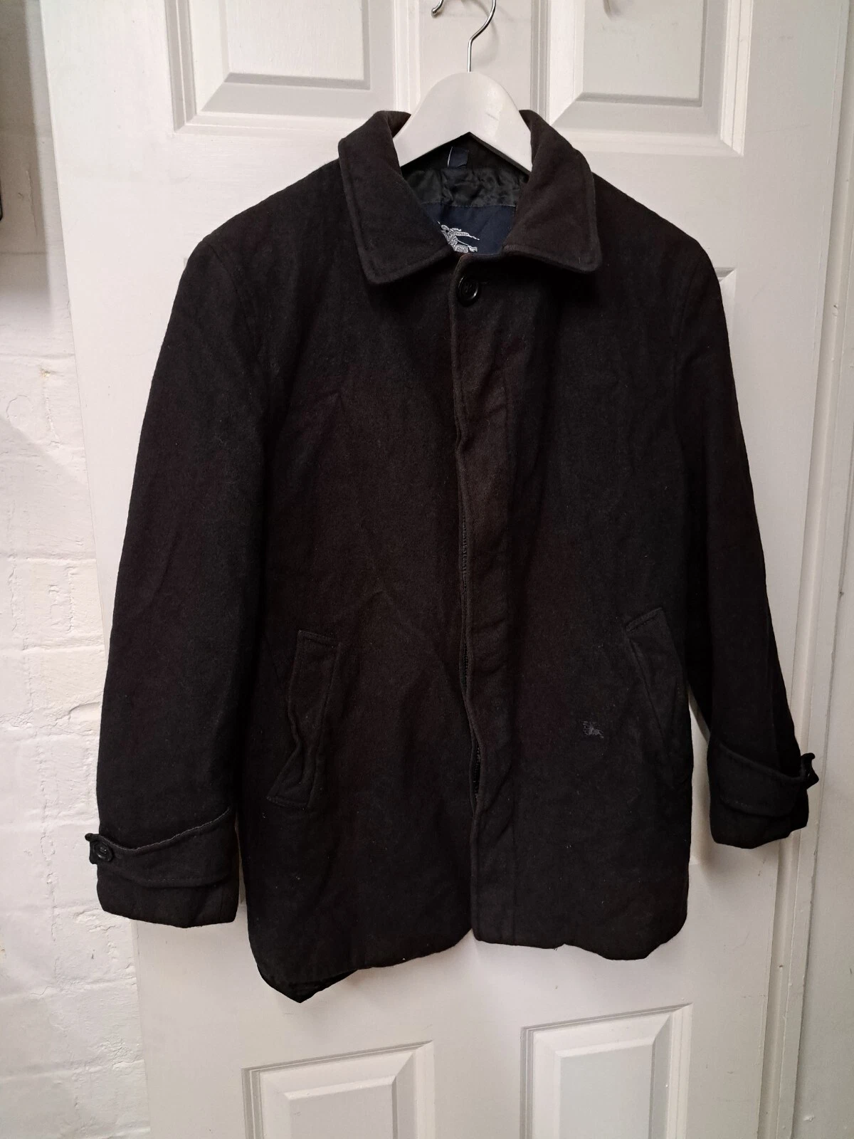 VINTAGE BURBERRY COAT UK 40 lana blu navy soprabito giacca Jermyn Street London