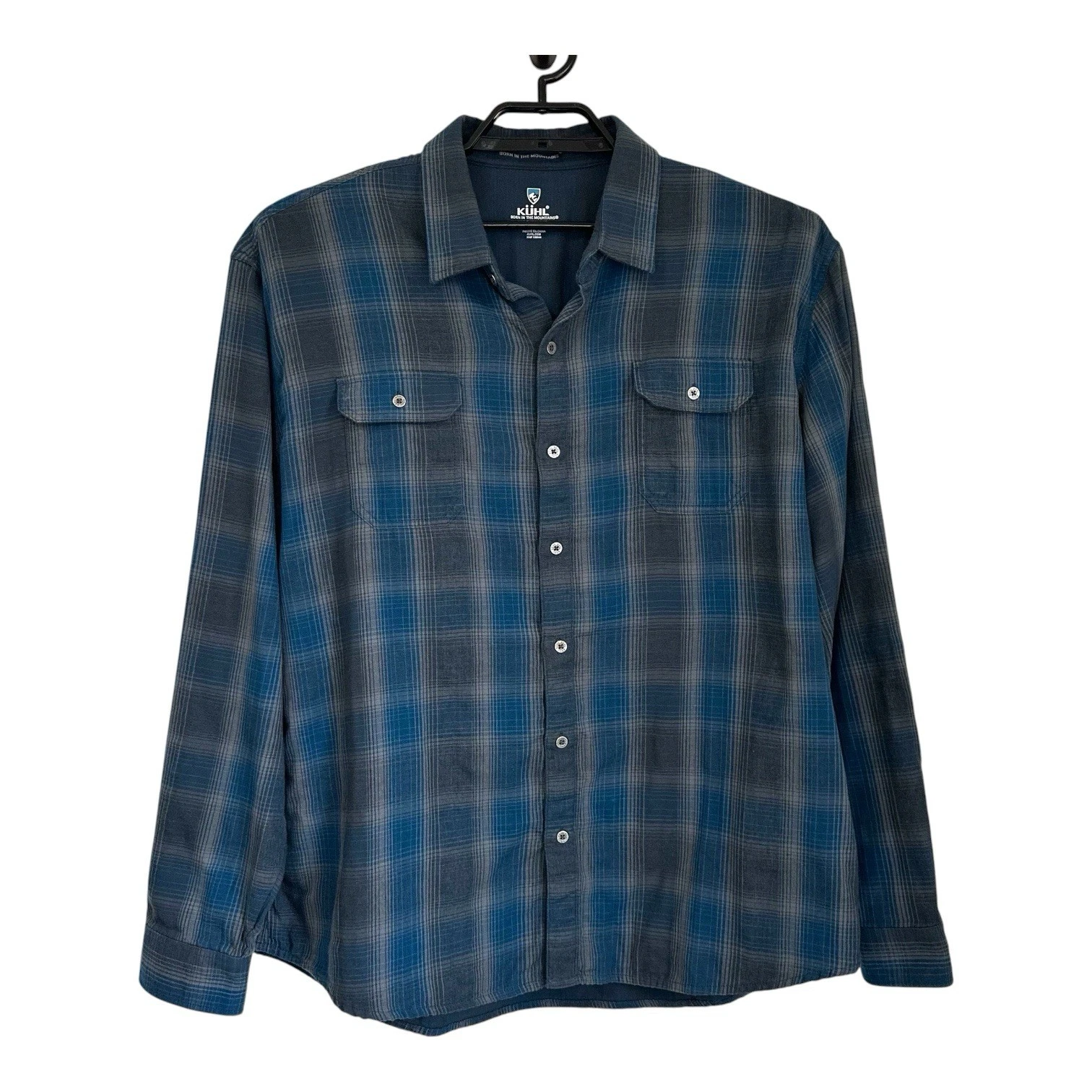 KUHL Mens Shattered Plaid Button Up Shirt XXL Blue Long Sleeve Cotton Blend