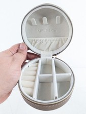 Mele  Co Round Travel Jewelry Box Brown Leather Organizer Case NIB