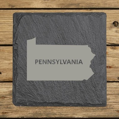 Pennsylvania Slate Coasters Set of 4 | 4x4 Square Laser Etched Stone, 16 Designs
