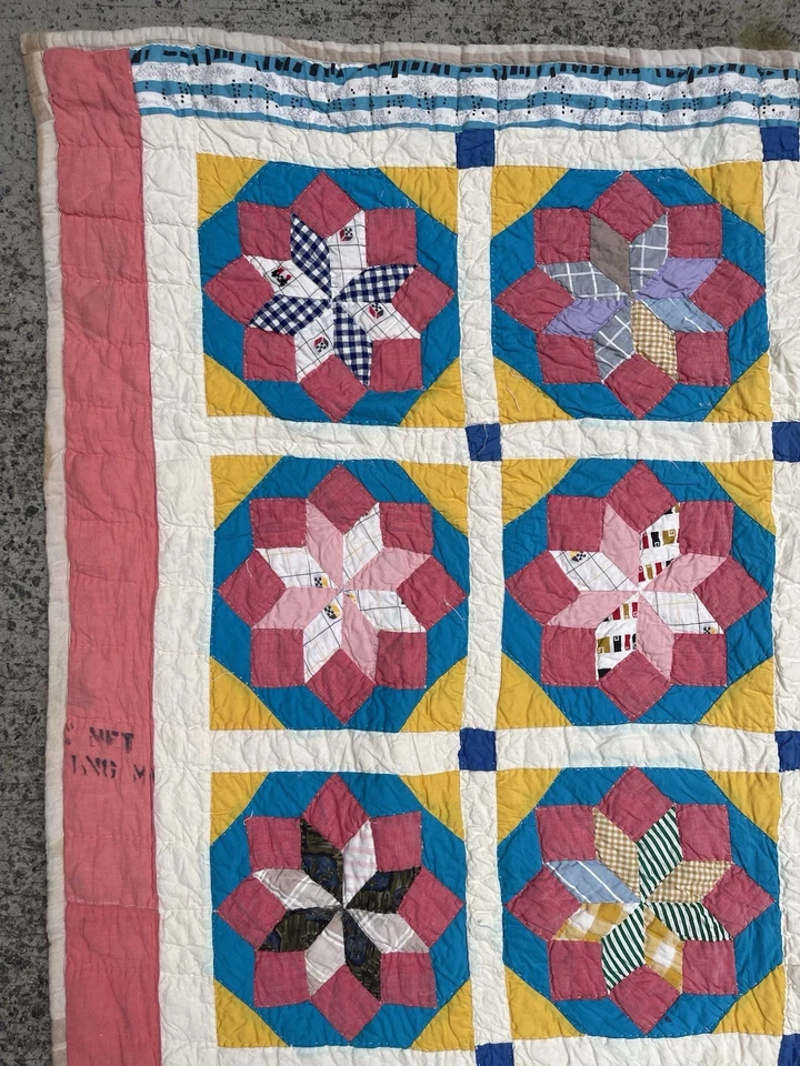 De Colección Edredón Saco de Alimentación Ocho Puntos Estrella Carpinteros Rueda Acolchado a Mano Rosa 73x65 Foto 3 de 4