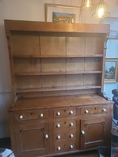 Antique Country House Old Pine Dresser C.1860 With Plate Rack And Cupboard