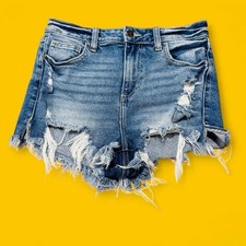 Windsor Distressed Denim Shorts S High Rise Frayed Raw Hem Festival Y2K Grunge