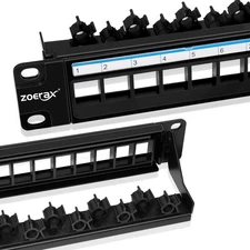 24 Port Blank Patch Panel 1U 19 Inch Keystone Cable Management Support Bar