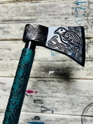 Victorian Valhalla Axe Handle Leather Wooden Walking Stick Cane Antique